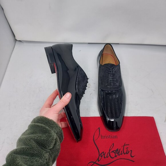 Christian Louboutin Black Lafitte Velvet Patent Striped Lace Up Shoe main image 8